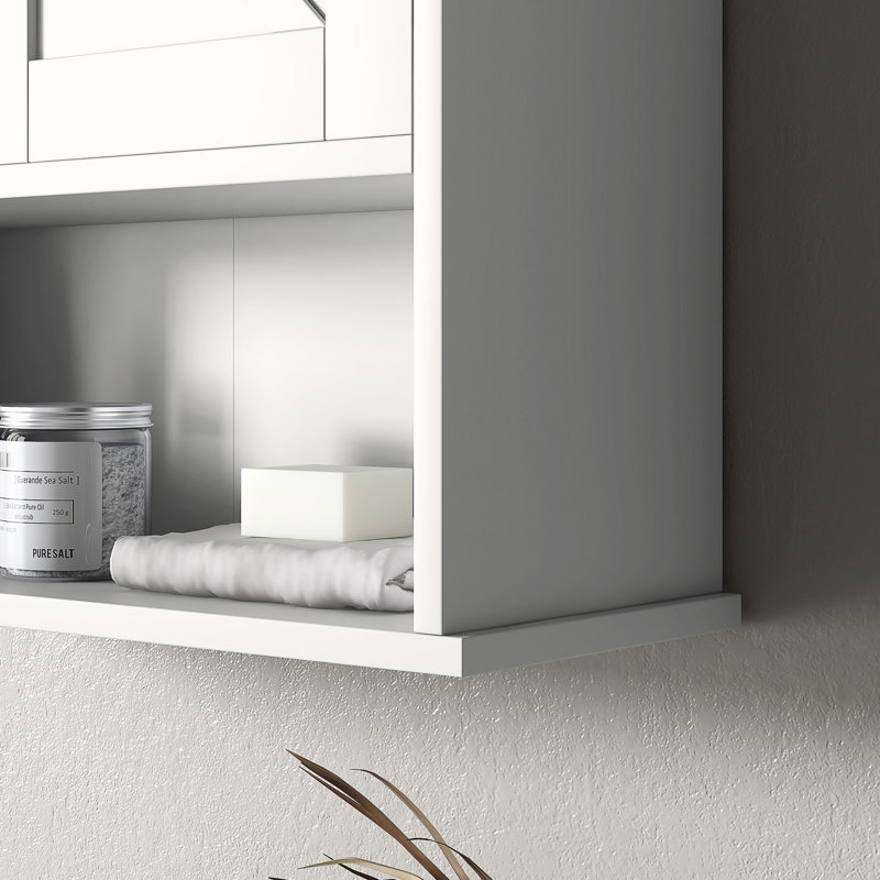 Étagère de salle de bain murale blanche avec armoire de rangement réglable pour tablettes
