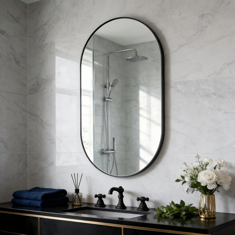 Miroir de salle de bain Onshuntay, Noir, 33 po x 20 po