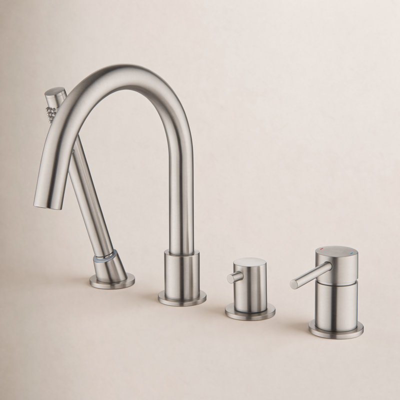 Circular Deck Tub Filler with Diverter, Brushed Nickel