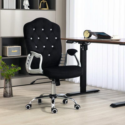 Chaise en velours noir, réglable, inclinable et pivotante, support pour le dos pour une journée de travail productif, bureau pivotant à hauteur réglable, environnement
