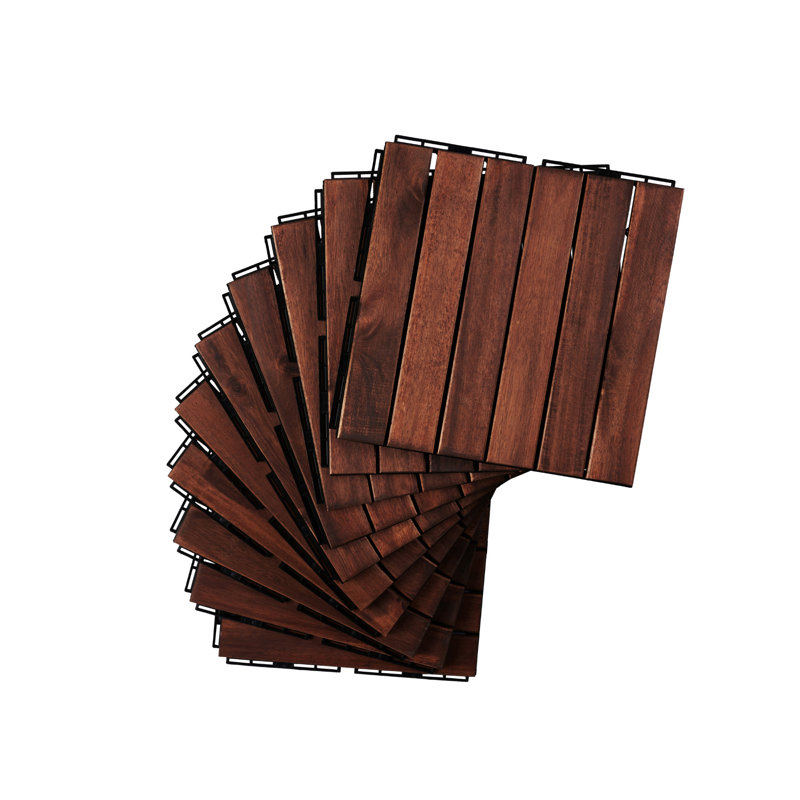 10 tuiles de terrasse emboîtables à motif rayé, Brun-rouge