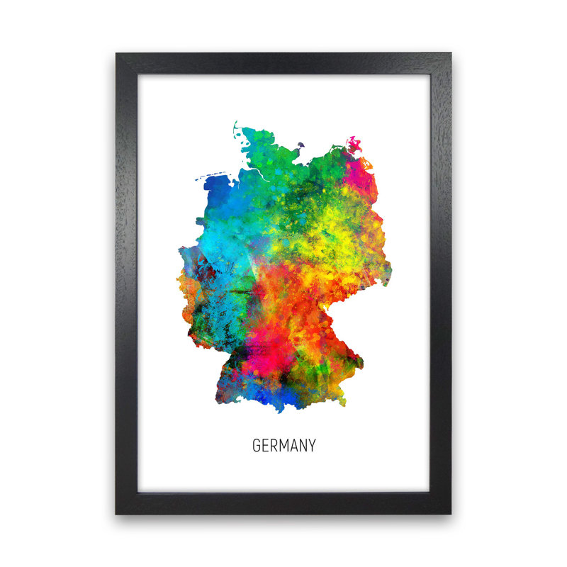 Germany Watercolour Map by Michael Tompsett - 1 Piece Wall Art, 88cm H x 64cm W x 3cm D, Black Framed