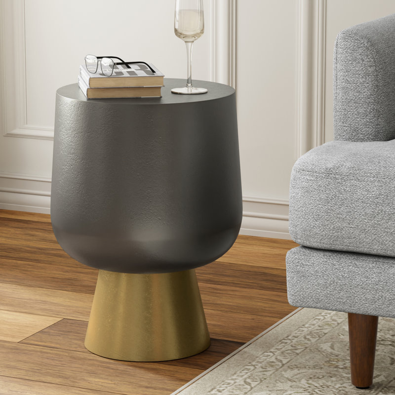 Anthony 14"W Antique Brass and Bronze Cast Aluminum Contemporary End Table, Assembled