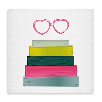 Yellow Heart Shape Glasses & Books Tablecloth | Home Decor