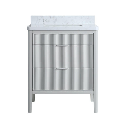Ensemble de meuble-lavabo sur pied simple 30 po avec structure en bois massif et plateau en marbre d'ingénierie