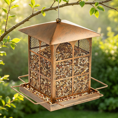 Heavy Duty Metal Bird Feeder for Outdoor Hanging, Large Capacity Wild Bird Feeder with All-Weather Protection, Rustproof and Squirrel-Resistant Garden Decor
