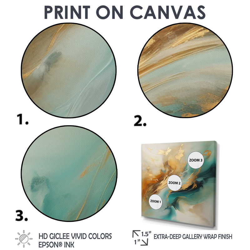 Golden Sunrise On Turquoise II - Abstract, reproduction d'art murale, H 44 po x l 44 po, Toile tendue