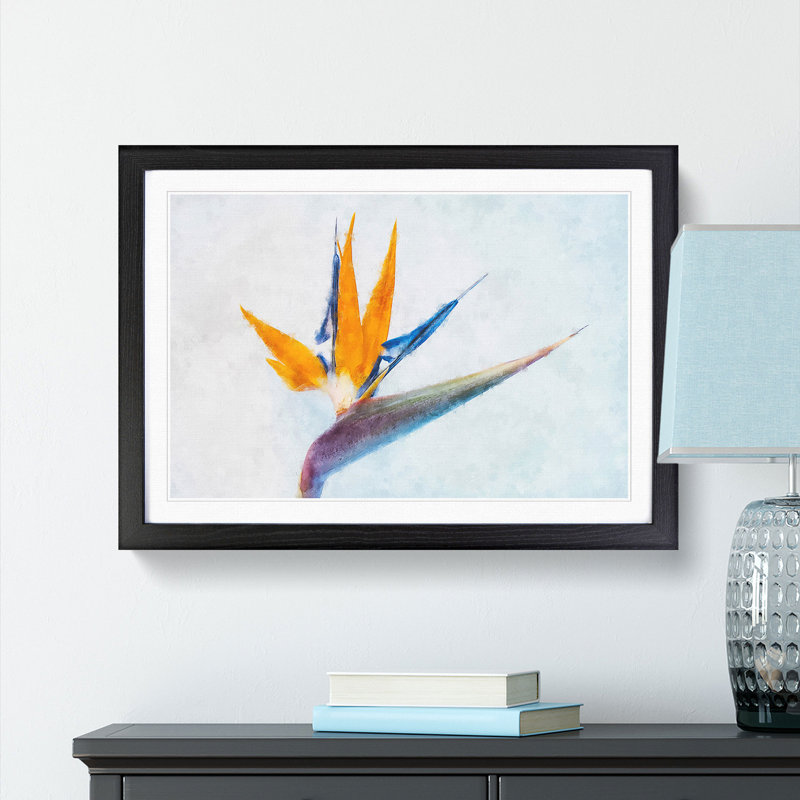 Bird Of Paradise Flower Painting - Single Picture Frame Print on MDF, 33cm H x 45cm W x 2cm D, Black