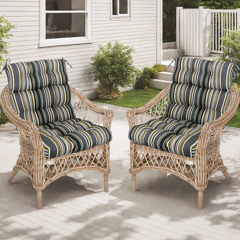 Outdoor Replacement Cushion Set Deep Seating High Back Seat / Back Cushions with Ties (Set of 2), Brown Striped