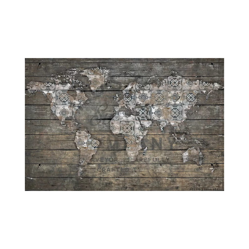 «World Map Rustic Pattern» par Diego Tirigall - peinture sur toile tendue, H 12 po x l 18 po x 1,5 po