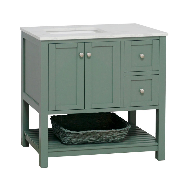 Ensemble de meuble-lavabo simple 36 po Binne, Vert sauge, Carrara d'ingénierie