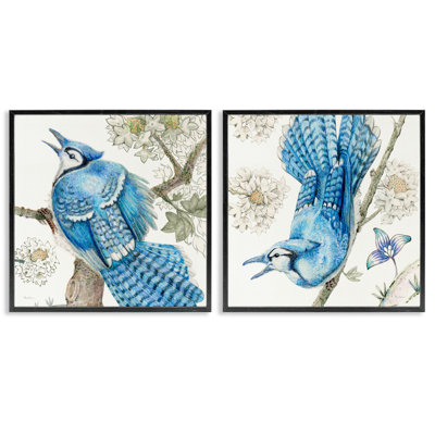  «Blue Jays with Blossoms», ensemble de 2 giclées par Evelia Designs