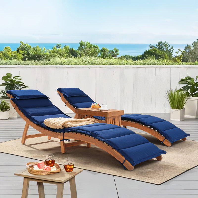 Rashara 74.8" Long Reclining Chaise Lounge Set with Cushions and Table, Navy