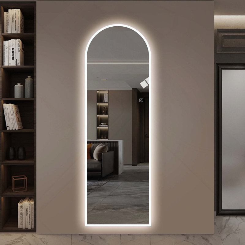 Miroir mural DEL pleine longueur, arche symétrique avec bordure en verre givré