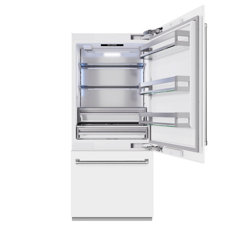 ZLINE 36 in. Built-In Refrigerator w/ Water Dispenser & Ice Maker in Black Stainless, White Matte