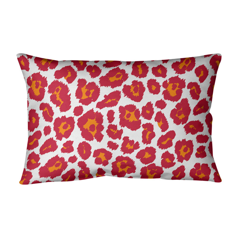 Housse et insert de coussin rectangulaire d'extérieur imprimé léopard, Blanc / rouge / orange