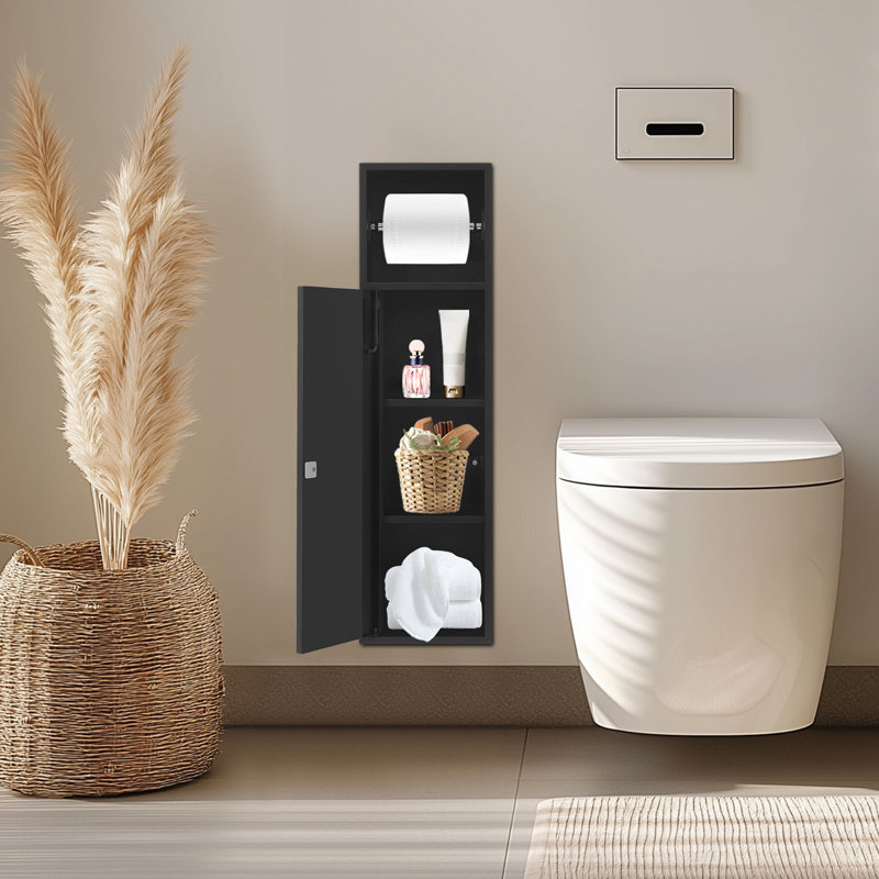 Rangement mural en acier inoxydable noir à 4 tablettes pour salle de bain 6,8 po, Noir