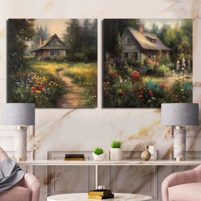 Quaint Cottage And Garden Oasis - Cottage Landscape Square Collage Set Of 2