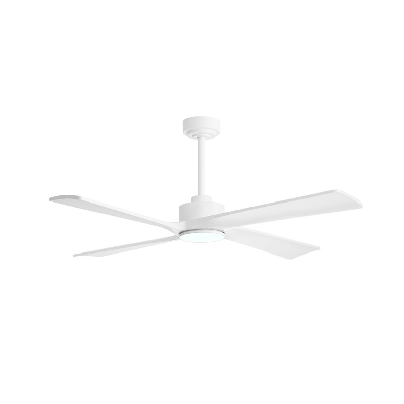 Ventilateur de plafond standard à 4 pales en bois massif avec fixation à la tige vers le bas et ensemble d'éclairage, Blanc