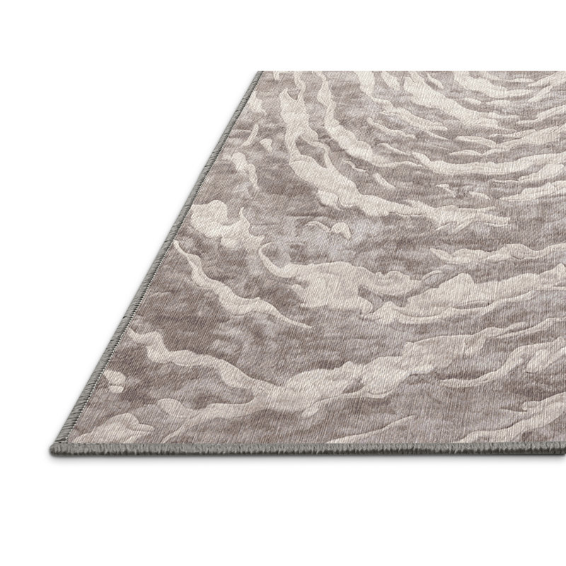 Machine Washable Gray Area Rug, Round 4'