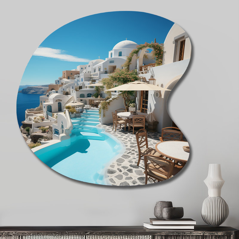 «Grèce Santorini Beautiful Cityscape II - Unique Shape Grèce», reproduction d'art asymétrique, H 27 po x l 27 po