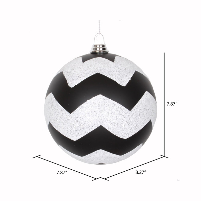 Ornement boule de Noël à chevrons incassable, Noir / Blanc, H 7,87 po x l 7,87 po x P 8,27 po