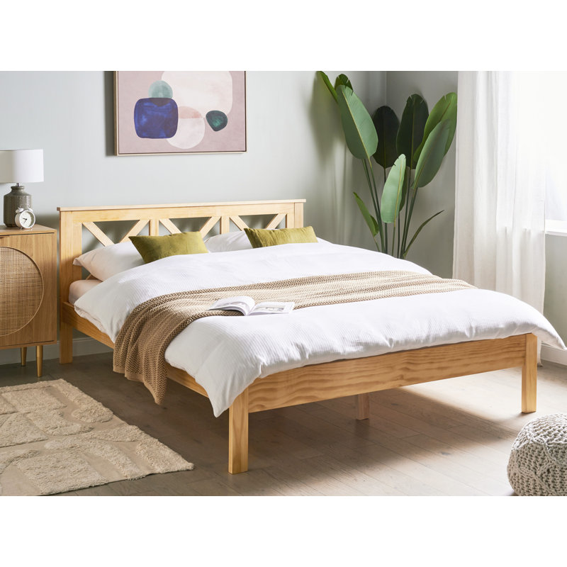 Zarah Solid Wood Bed, Light Brown, European Kingsize (160 x 200 cm)