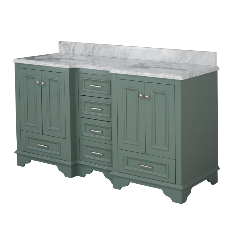 Ensemble de meuble-lavabo double 60 po Loughlam, Marbre de Carrare, Vert sauge