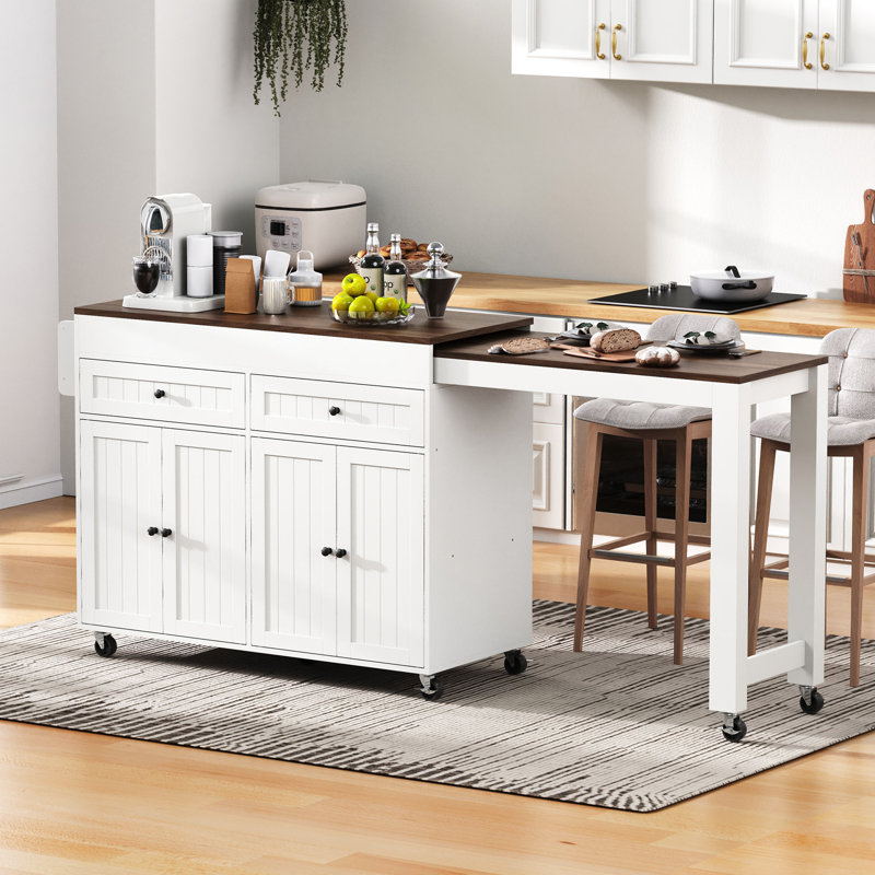 Kitchen Island, White/Brown