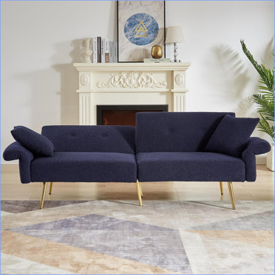 Causeuse | Canapé-lit moderne avec dossier réglable et poche latérale | Bleu marine | Ours en peluche