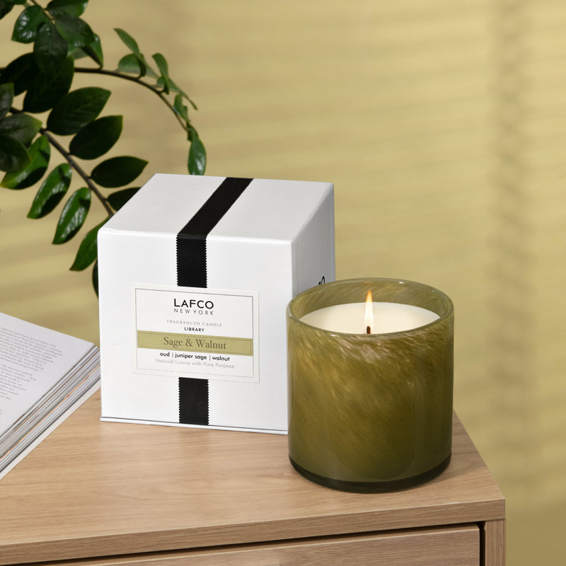 Sage and Walnut Scented Soy Candle in Green Glass