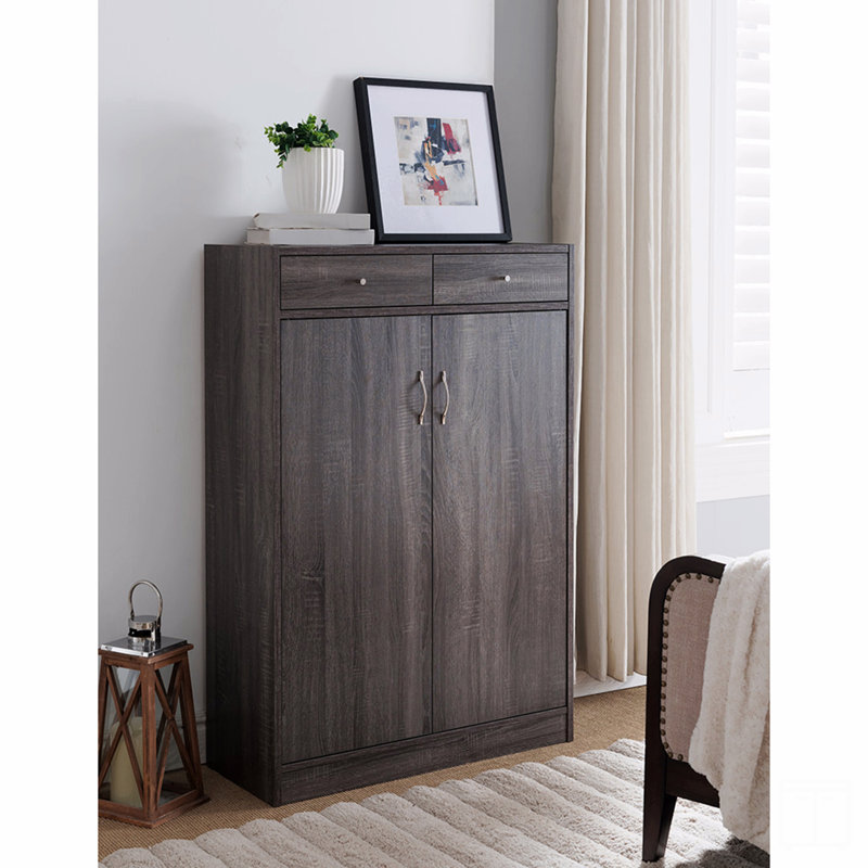 Armoire porte-chaussures 15 paires - deux portes, tiroir, version grise