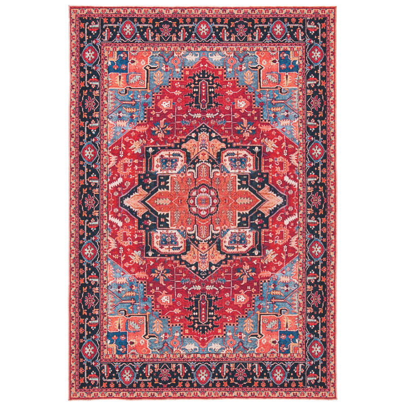 Red and Blue 9' x 12' Washable Viscose Chenille Rug