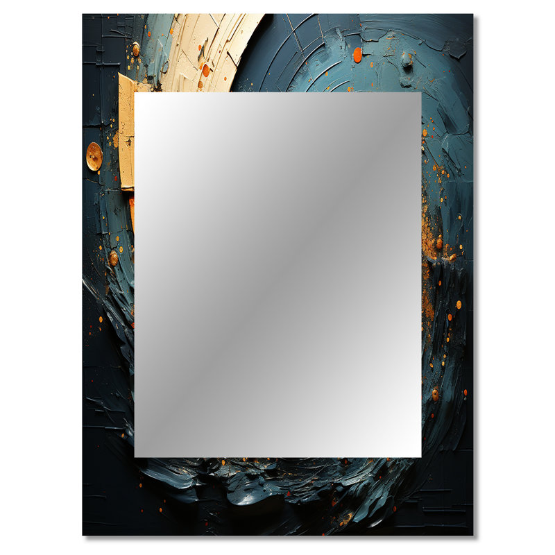 Orange Teal Abstract Spirals II - Abstract Spirals Unique Wall Mirror, Orange Mirror, Printed Metal Art, 40" x 30"