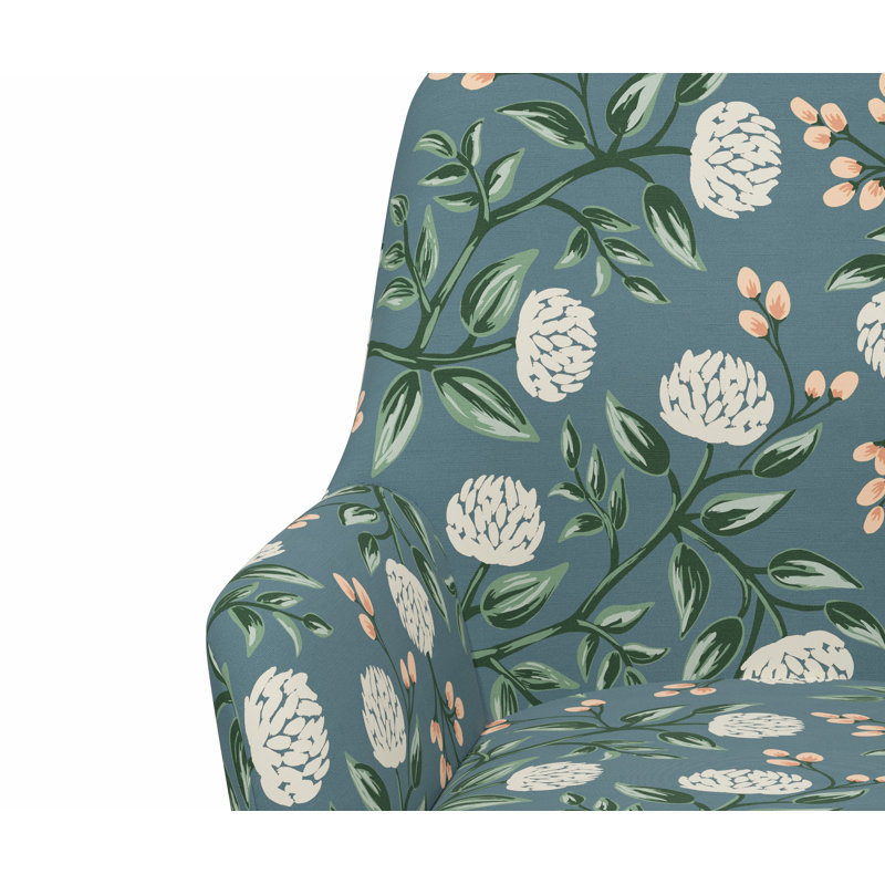 Yvette Office Chair With Base, Rpc Peonies Emerald Linen, Brushed Gold