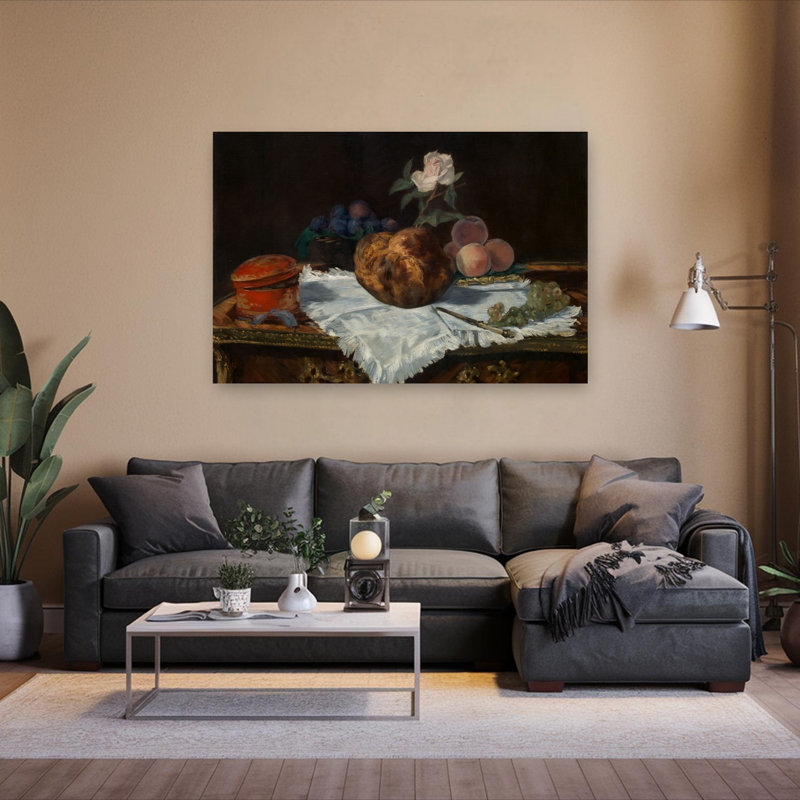 La Brioche, 1870 Impression d'art mural abstraite impressionniste contemporaine représentant une rose et des fruits
