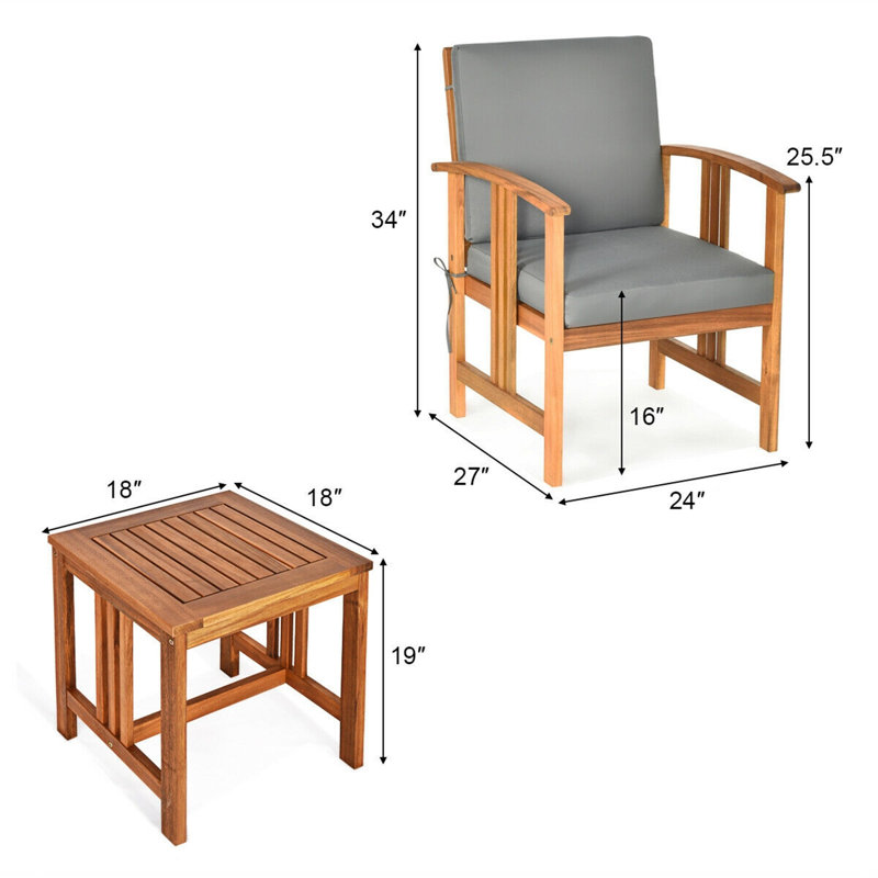 Baudin 2 - Person Patio Conversation Set with Cushions, Gray