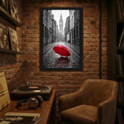 Plants & Flowers Red Umbrella On Rainy London Street
