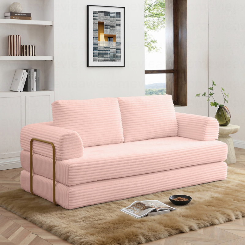 Canapé-lit convertible, canapé-lit pliant en velours côtelé, matelas de lit futon avec oreillers, canapé désossé pour le salon, rose