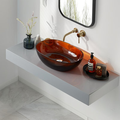 Contemporary Brown Resin Bathroom Vessel Sink - 21.7In.L X 14.87In.W 5.9In.H, Attractive Luxury Sink, 21.7"X14.87"X5.9", Sophisticated