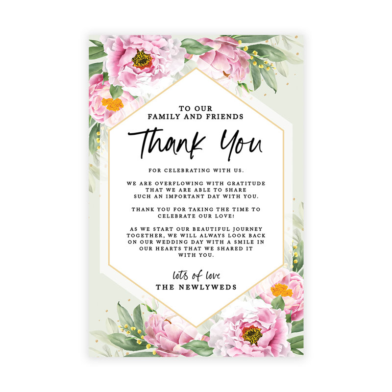 Carte de remerciement Classic pivoines pour la réception de table, assiettes à dîner, famille, amis, paquet de 56