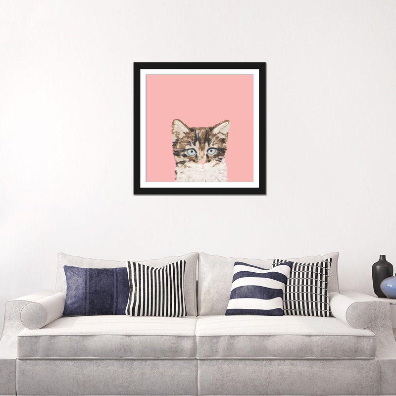 Chat, impression sur toile tendue, Papier d'art encadré noir, Blanc, H 24 po x l 24 po x P 1 po