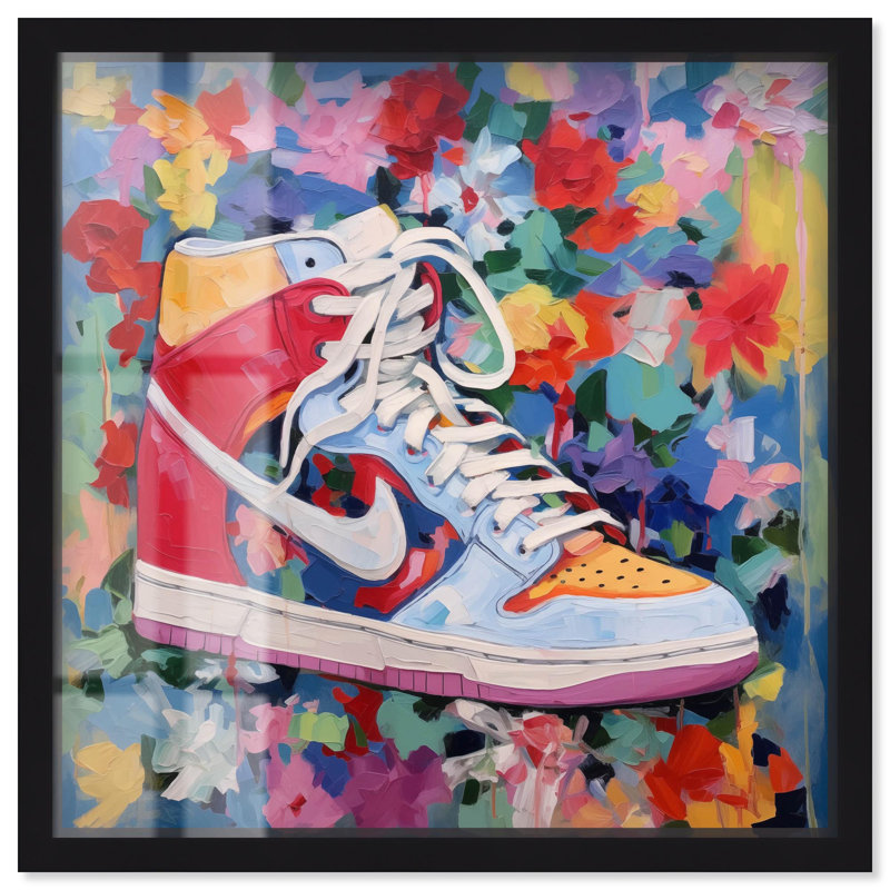 «Whimsical Sneaker Shadowbox Print Sneaker» par Art Remedy, H 13 po x l 13 po, Noir