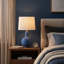 Lampe de table en céramique bleue 18,5 po avec abat-jour en tissu blanc