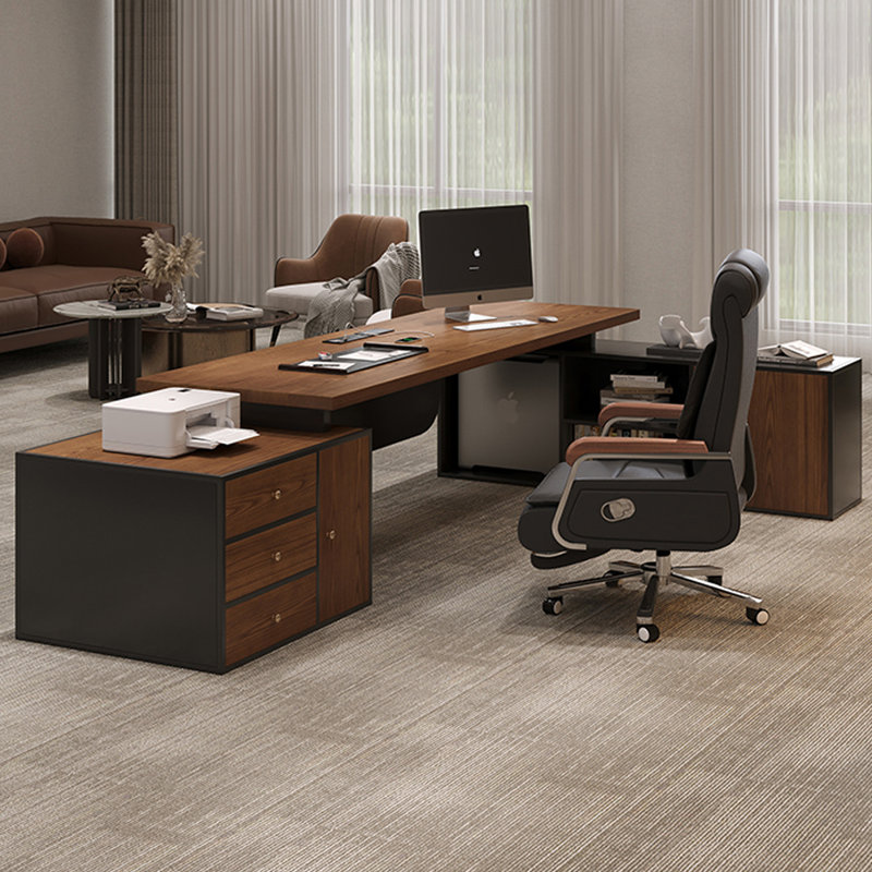 Brown L-Shaped Solid Wood with 3 drawers Executive Desk, 29.53" H x 70.87" W x 59.06" D, Right Hand Return