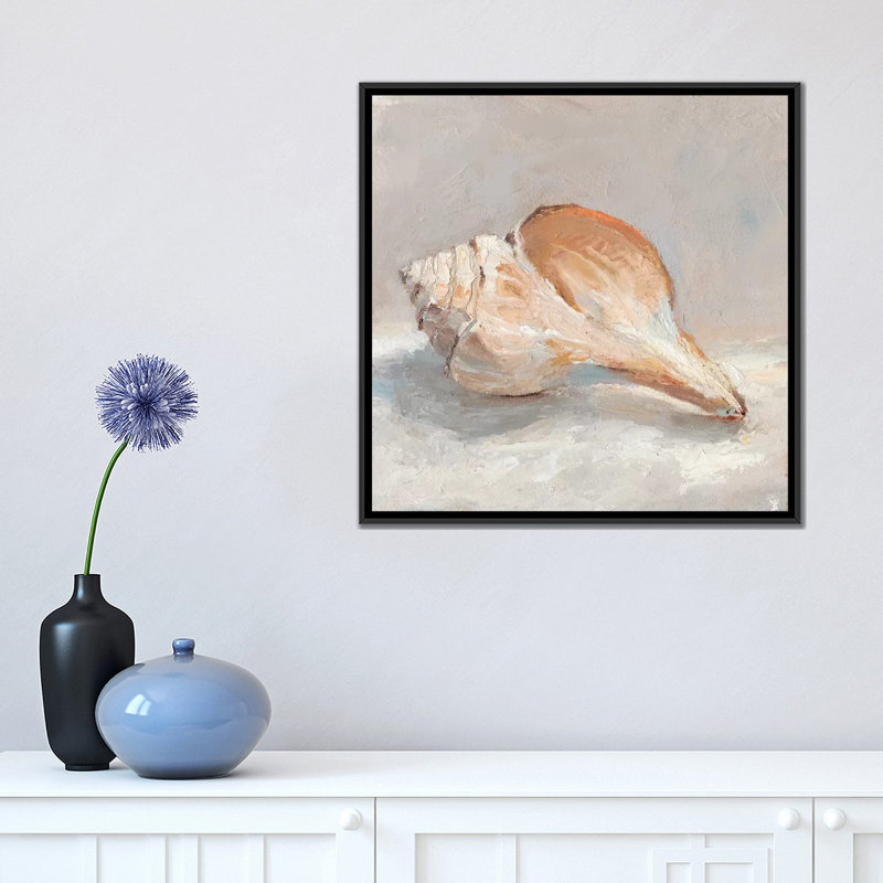 " Impressionist Shell Study III " by Ethan Harper, 18" H x 18" W x 1.5" D, No Mat, Black Framed