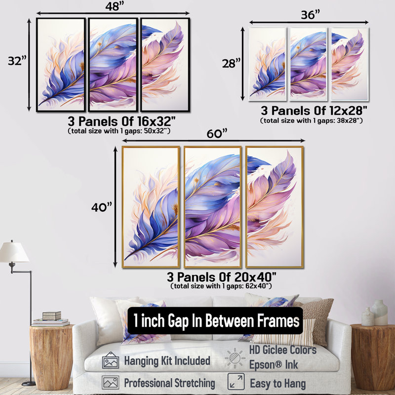Phelan - Ensemble de décorations murales plumes, H 40 po x l 60 po x P 1 po, Cadre flottant brun