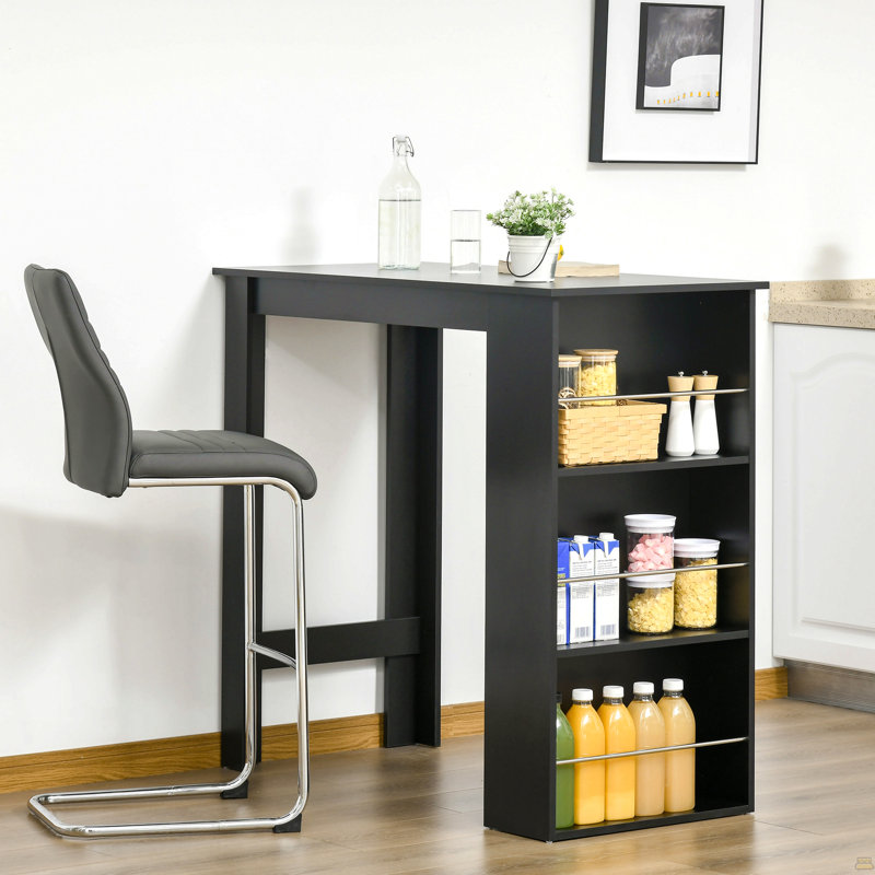 Table de salle à manger à hauteur de comptoir moderne avec 3 tablettes de rangement pour la cuisine, la salle à manger et le salon, noir