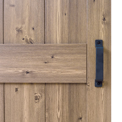 Porte de grange complète en bois manufacturé à panneaux K-Design avec trousse de quincaillerie d'installation