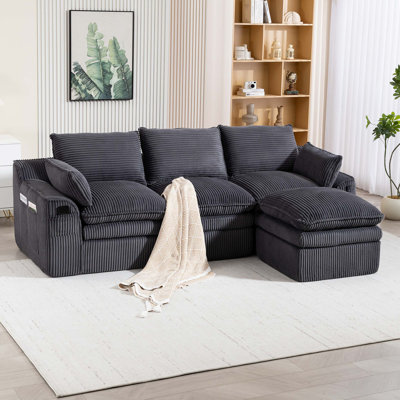 Canapé modulaire en L en velours côtelé avec coussins de nuage et sans assemblage
